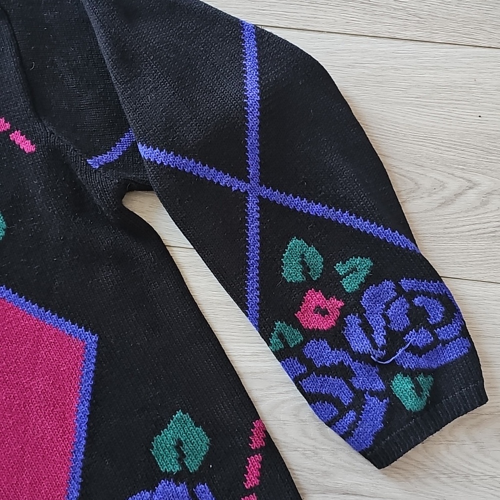 Vintage Casual Corner Floral Rose Argyle Mock Neck‎ Sweater, Med - Picture 2 of 12